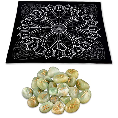 Green Aventurine Runes with Altar Cloth
