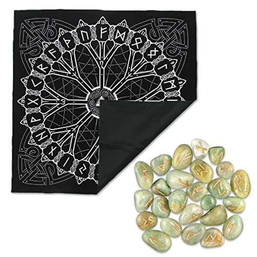Green Aventurine Runes with Altar Cloth