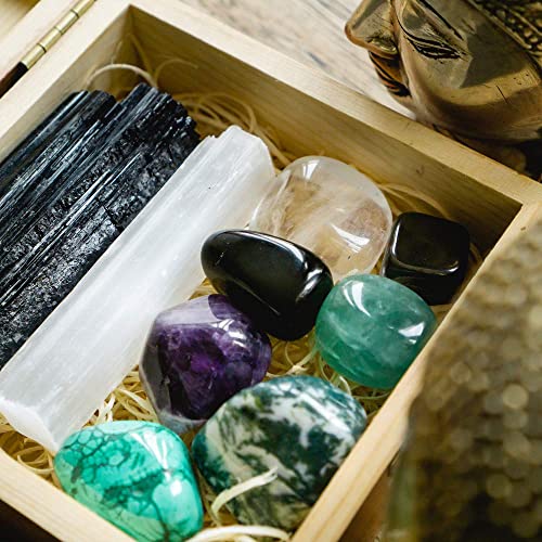 Healing Crystals Set in Wooden Box - 7 Stone Set